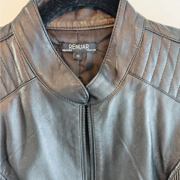 Renuar Black Leather Jacket, Size 10 - Picture 3 of 9
